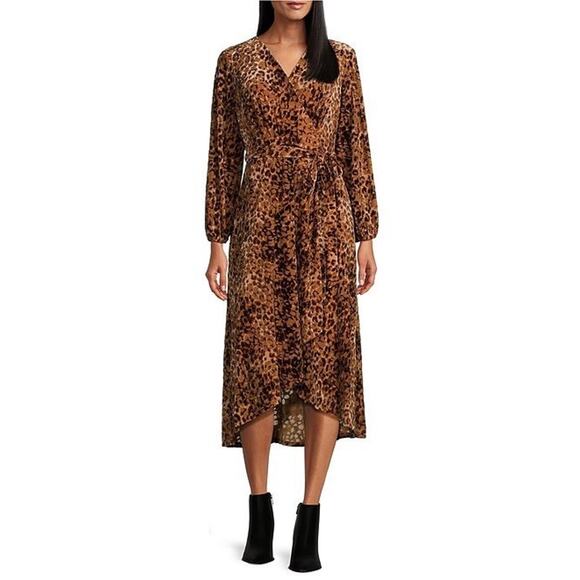 NWT Nurture By Westbound Animal Print Hi Low Velvet Velour Faux Wrap Dress 2X - Picture 2 of 6